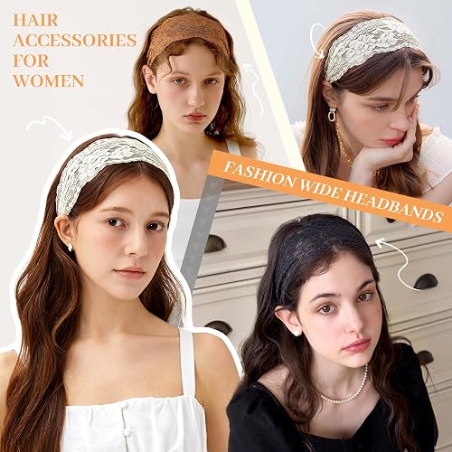 CWJCYTNSN Floral Lace Headbands for Women,Elegant Thin Stretchy 3 Pcs | Thin Lace, Breathable & Cool for Summer. Vintage Style Matches Casual, Boho, Retro. Non-Slip Wide Band. Handmade Gift thumbnail 6