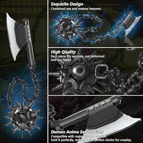 HIGH GODO Demon Anime Sword Building Set, 43in Axe and Meteor Hammer Block Kit, Creative Gyomei Himejima Weapon Building Blocks Set Gifts Toys for Adults Teens 14+ (779 PCS) thumbnail 3
