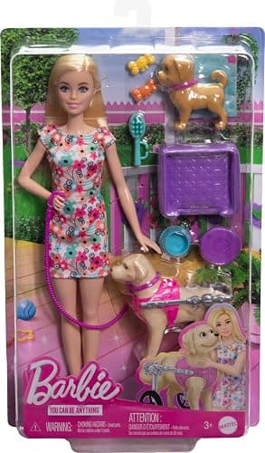 Barbie Doll with 2 Toy Dogs & Pet Accessories, 1 Pup in a Removable Wheelchair with Rolling Wheels, 10+ Piece Set thumbnail 7
