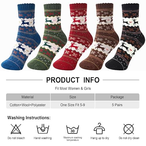 ICEIVY Socks Women, Soft Knit Wool Winter Thick Warm Cabin Fuzzy Crew Women Socks 5 Pack thumbnail 3