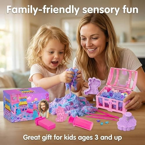 Carolart Unicorn Cloud Sand Sensory Kit, Sand Toys for Kids, Play Sand | Treasure chest unicorn toys with cloud clay, moldable sensory play sand, gift for girls boys ages 3+, travel sensory toy thumbnail 6