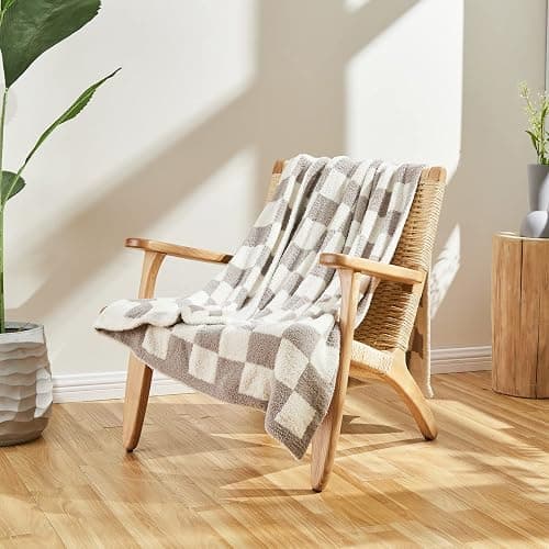 CozeCube Super Soft Fullfy Microfiber Reversible Knitted Blankets, Warm Cozy Fuzzy Plush Throw, Grey and White Checkered Throw Blanket for Couch Bed Sofa, 60" x 80" thumbnail 9