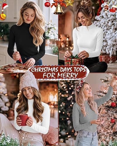 Ficerd 3 Pack Women's Mock Turtleneck Tops Long Sleeve | Mock Neck Shirts, Ladies' Casual Basic Tees, Stretch Undershirts, Soft Business Outfits, Fall Winter Clothes 2026 Trendy thumbnail 5