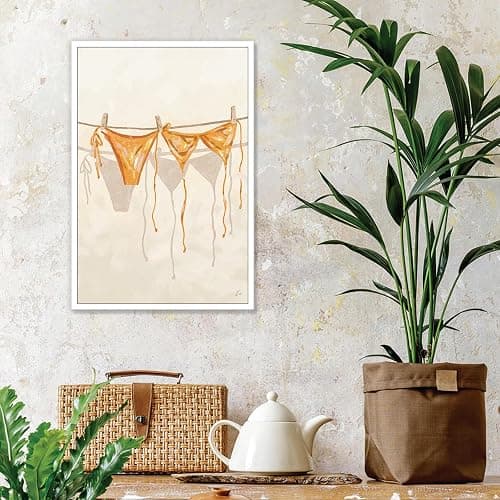 Coastal Cowgirl Bikini Canvas Wall Art Room Decor Trendy Orange Coquette Girl Bow Canvas Aesthetic Preppy Beachy For Dorm Apartment 12x16in Unframed thumbnail 6