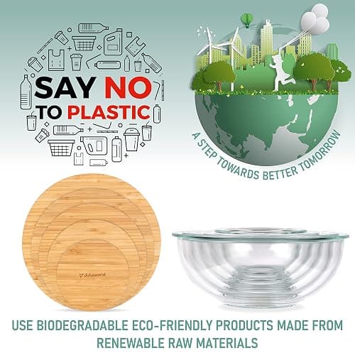 dokaworld Stackable Space-Saving Set of 5 Nesting Glass Bowls with Bamboo Lids for Foodprep, Storage, Baking, Mixing & Cooking, Microwave & Oven Safe BPA Free Heat Resistant Inert Borosilicate Glass thumbnail 8