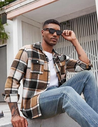 COOFANDY Mens Shirts Long Sleeve Flannel Shirt Plaid Button Down Shirt Jacket Checkered Casual Shirts Shacket with Pocket thumbnail 4