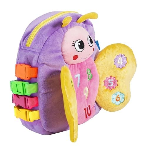 Buckle Toys - Blossom Butterfly Activity Backpack - Educational Learning Toy - Must Have for Long Car Trips - Zippered Pouch for Storage - Great Gift for Toddlers, Girls and Kids - Image 1