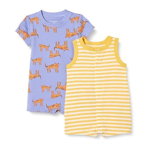 Amazon Essentials Unisex Babies' Cotton Jersey Sleeveless and Short-Sleeve Romper Set, Pack of 2 - Image 1