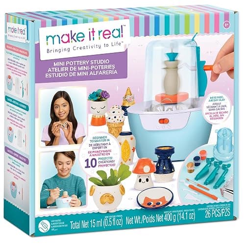 Make It Real Mini Pottery Studio - 26-Piece DIY Pottery Kit with Mess-Free Air Dry Clay - Create 10 Miniature Projects, Beginner to Master Levels - Innovative Centering Tool - Great for Kids Ages 8 - Image 1