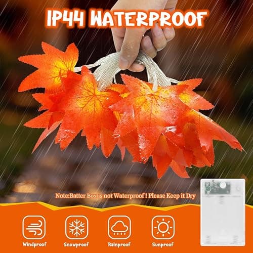 Lincentra Maple Leaves Fairy Lights, 3M 20LED Halloween String Lights Battery Operated with Timer, Autumn Leaf String Lights for Thanksgiving, Halloween, Christmas, Party Decoration Table Decoration thumbnail 3