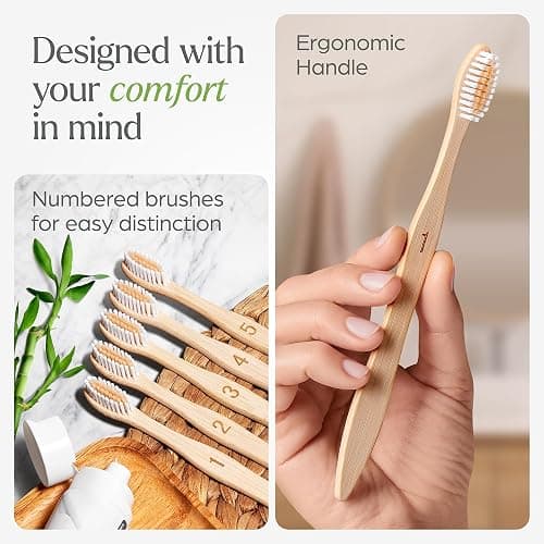 VIVAGO Biodegradable Bamboo Toothbrushes 10 Pack - BPA Free Soft Bristles Toothbrushes, Eco-Friendly, Compostable Natural Wooden Toothbrush - 10 Count (Pack of 1) thumbnail 5