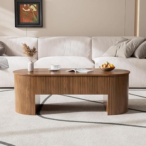 Lift Top Coffee Table with Hidden Storage, 47 Inch Oval Mid Century Modern Coffee Table with Lifting Top for Living Room, Large Wooden Center Table for Home Office (Walnut) thumbnail 4