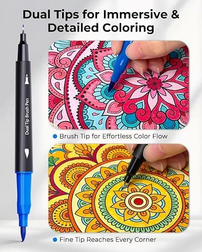JusArt Markers for Adult Coloring Books No Bleeding, 80 Colors Coloring Markers with Dual Tips, Fine & Brush Pens with Ergonomic Triangle Grip & 33% More Ink, Water-Based Art Drawing Set for Adults thumbnail 2