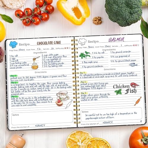 LuBudingJoy Blank Recipe Notebook to Write in Your Own Recipes, Full Page Sprial Hardcover Personal Recipe Organise, Recipe Journal Hold 140 Recipes (Black) thumbnail 2