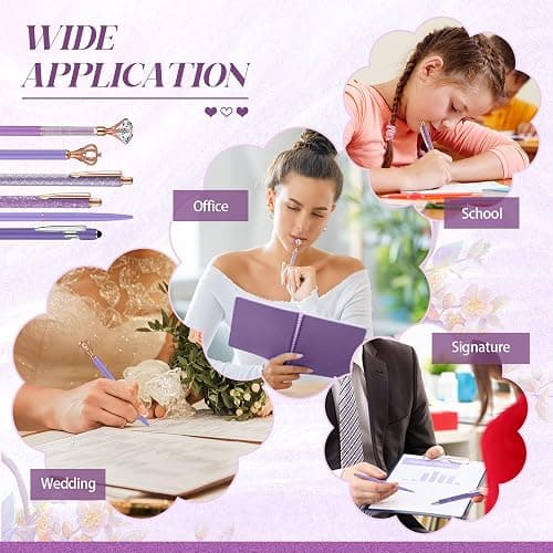 Qeeenar 6 Pcs Ballpoint Pens Set Metal Crystal Diamond Pen for Journaling Glitter Pretty Cute Stationery Black Ink Fancy Gifts for Women Girls Teacher Office Wedding School Supplies(Purple Series) thumbnail 6