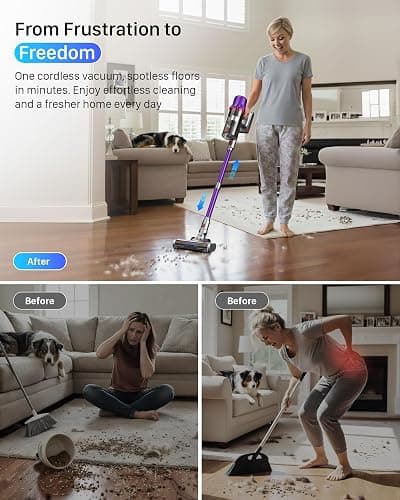 iXlion Cordless Vacuum Cleaner for Home - Powerful Stick Vacuum with HEPA Filter, 55-Min Runtime, LED Light, Anti-Tangle Brush, Detachable Battery,Lightweight Vacuum for Pet Hair,Carpets & Hard Floors thumbnail 2