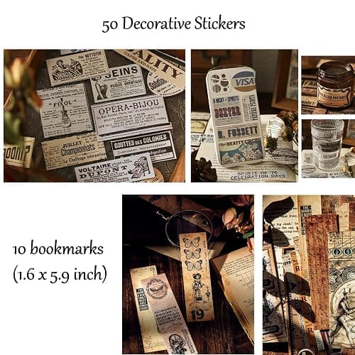 Vintage Aesthetic Scrapbook Supplies Kit with Scrapbook Paper, Stickers, Bookmarks for Scrapbooking, DIY Albums, Junk Journals, Bullet Journals, Dark Academia Aesthetic Decor (Dark3 149 Pcs) thumbnail 6