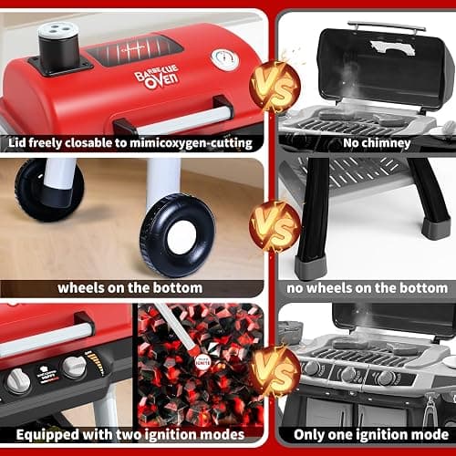 Kids Play Kitchen Toys, Kids BBQ Grill Playset with Smoke Sound Light, 2-Layer Barbecue Toy with Wheel, Outdoor Play Grill Toys for Toddlers 3-5, Play Food Toys Cooking Set, Birthday Gift for Boy Girl thumbnail 7