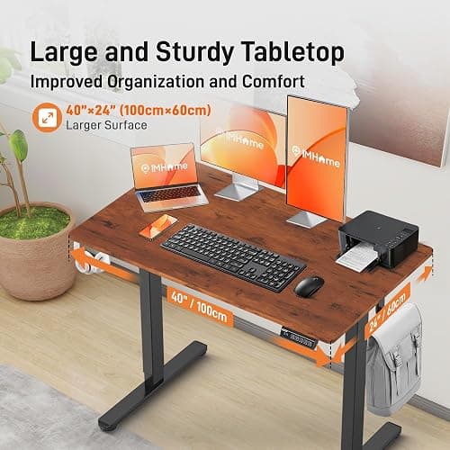 IMHome Electric Standing Desk 40x24 Inches Height Adjustable Desk, Brown | Computer Desk for Home and Office, Height Memory Buttons, Display, 2 Headphone Holders thumbnail 4