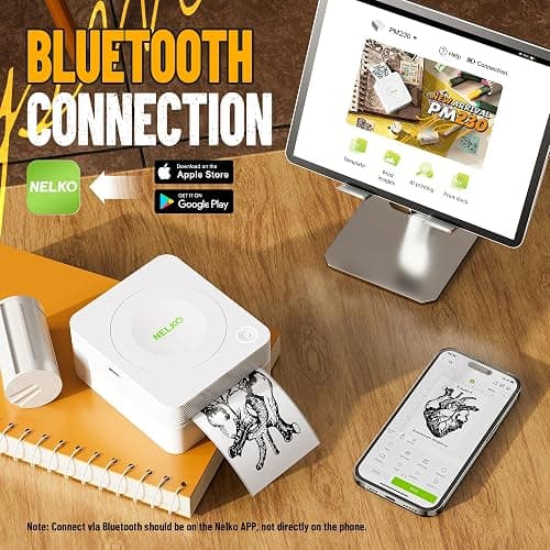 Nelko Sticker Printer, PM230 Print Pod Mini Bluetooth Portabel Sticker Maker with 3 Rolls Paper, Print Pods with Multiple Templates for Phone & Tablet, Smart AI APP，Valentine's Day Gifts, White thumbnail 2