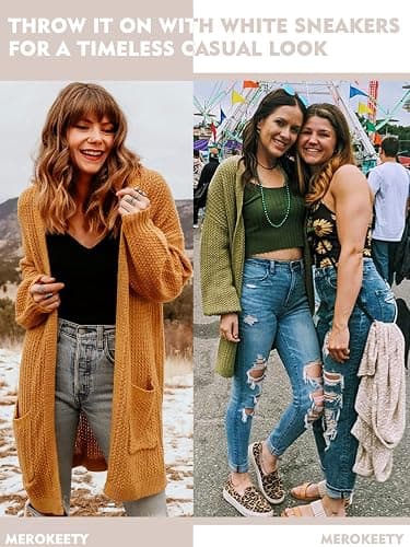 MEROKEETY Women's 2025 Fall Open Front Chunky Knit Sweater Oversized Lantern Sleeve Cardigan Outwear thumbnail 7