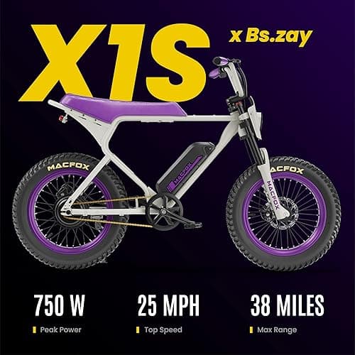 MACFOX Electric Bike for Adults Wheelies with 750W Motor and 48V 10.4Ah Ebike Battery, 25MPH Max 38 Miles Electric Motorcycle 20" Fat Tire Dirt Bike with Dual Disc Brakes and Shock Absorbers thumbnail 2