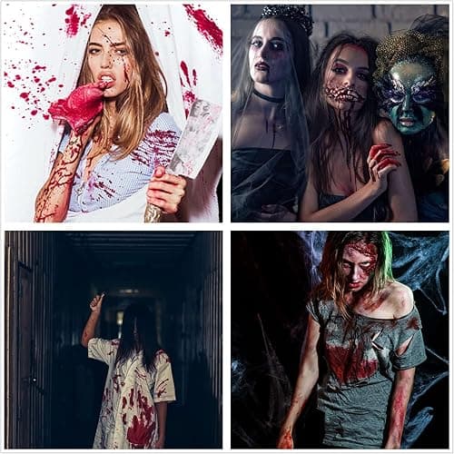 BOBISUKA 3PCS Halloween Fake Blood Makeup Kit - Coagulated 1.41oz + Spray 1.76oz + Dripping 1.76oz, Realistic Washable SFX Makeup for Zombie Monster Mouth Clothes Dress Up thumbnail 5