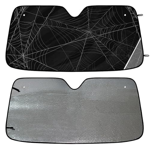Black Spiders Web Windshield Sun Shade Blocks UV Rays Visor Protector Accordion Folding Sun Reflector Auto Sunshade for Car Truck SUV to Keep Your Vehicle Cool (55" x 27.5") thumbnail 3