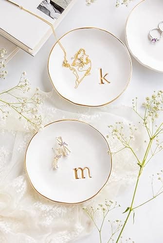 COLLECTIVE HOME - Ceramic Jewelry Tray, Decorative Trinket Dish for Rings Earrings Necklaces Bracelet Watch Keys, Birthday Mother's Day Christmas Gift for Women, 4.75", White Surface (M) thumbnail 5