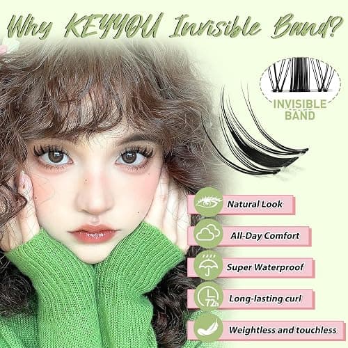 KEYYOU Fairy Lash Clusters 144Pcs D Curl Manga Lash Extension Eyelash Extension Wispy Natural Invisible Band Lash with Waterproof DIY Lash Extension at Home(Fairy-D-8-18MIX) thumbnail 3