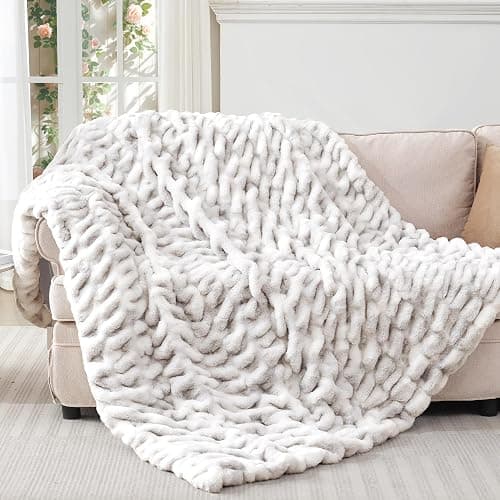 Touchat Ruched Faux Rabbit Fur Throw Blanket, 700 GSM Luxury Dual-Sided Soft Cozy Blanket, Fuzzy Fluffy Plush Blanket for Bed, Couch and Sofa - 50"x60", Tie-dye Gray thumbnail 6