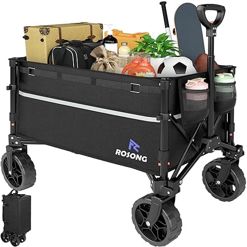 ROSONG Collapsible Wagon Cart with Wheels Foldable - Folding Utility Heavy Duty Wagons Carts for Grocery Sports Garden Shopping Camping - Black - 120L - Image 1