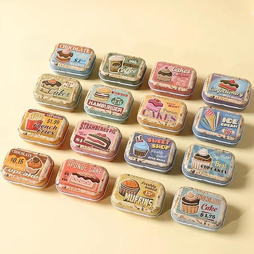 werdecade 8Pcs Mini Flower Tin Trinket Jewelry Organizer Storage Box Decorative Boxes Small Metal Tins with Hinged Lids Portable Box Containers Small Storage Kit (Vintage Dessert) - Image 1