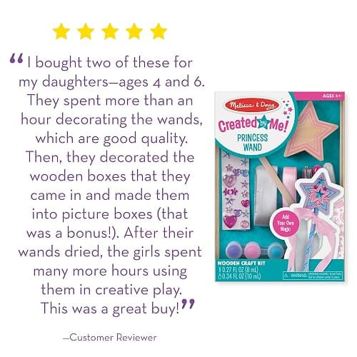 Melissa & Doug Created By Me! Paint & Decorate Your Own Wooden Princess Wand Craft Kit, Pink Princess Crafts Great for Rainy Days, Toys for Kids Ages 4+ | 27 Piece Arts & Crafts Activity, Princess Pretend Play, Wooden Star, Paint, Gems, Ribbons, Preschool Toys for Kids, Ages 4+ thumbnail 8