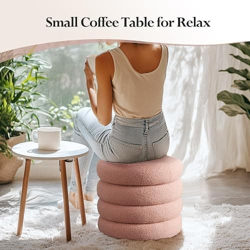 JIRAIN 20.1 Inch Round Storage Ottoman, Modern Sherpa Ottoman Coffee Table with Removable Top, Pink Vanity Stool with Storage for Bedroom, Living Room, Dorm, Set of 1 thumbnail 6
