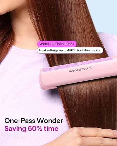 Wavytalk Professional Flat Iron Hair Straightener and Curler 2 in 1, Titanium Flat Iron for One-Pass Wonder 10S Fast Heat Up, Glide & Shine Straightener with Dual Voltage (1.18 Inch) thumbnail 4