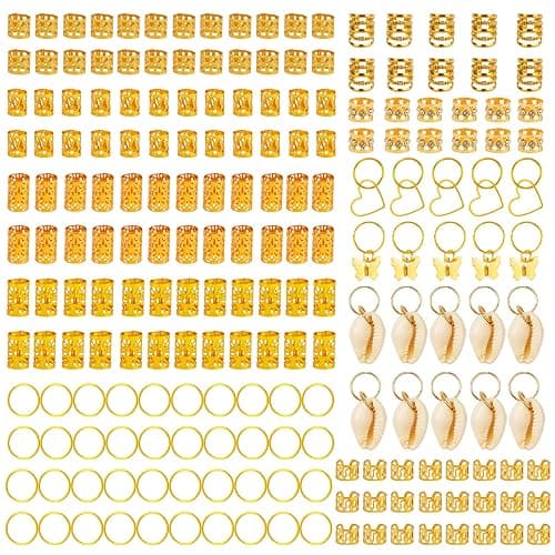 202 Pcs Jewelry for Women Braids, Locs Dreadlocks Beads Braid Rings/Cuffs Shells Heart Butterfly Hair Pendants/Clips for Dreadlock Accessories (Gold) thumbnail 4