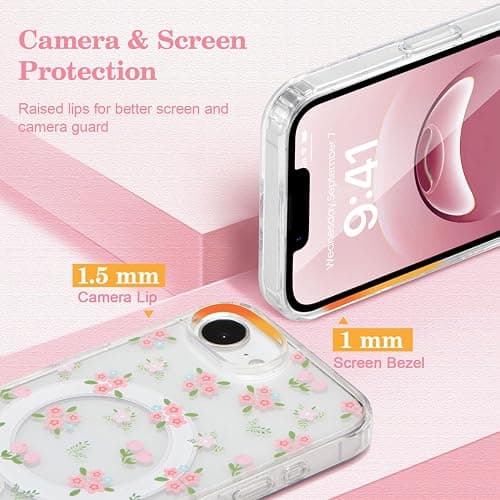 QLTYPRI Magnetic for iPhone 17e / iPhone 16e Case Compatible with Magsafe, Cute Floral Flower Aesthetic Phone Case Slim Clear Anti-Yellowing Shockproof Phone Cover for Girls Women - Floral thumbnail 3