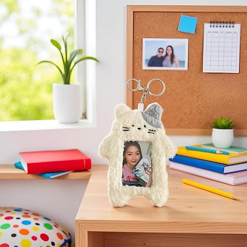 aoukoslt Plush White Rabbit Photocard Holder with Keychain- Cute Cartoon Plush Photocard Holder- ID Card Cover Protective Case Card Rabbit Identification Badges Supplies thumbnail 9