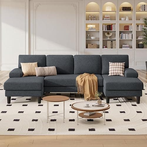 Nebuaegis U-Shaped Sectional Sofa Couch for Living Room, Modern Modular Sofa with Double Chaise, Classic Lounge Couch Sleeper for Apartment, DarkGary thumbnail 7