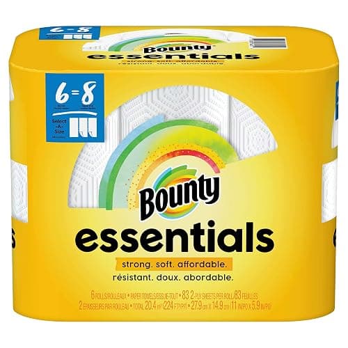 Bounty Essentials Select-A-Size Paper Towels, White, 6 Big Rolls = 8 Regular Rolls, 6 Count - Image 1