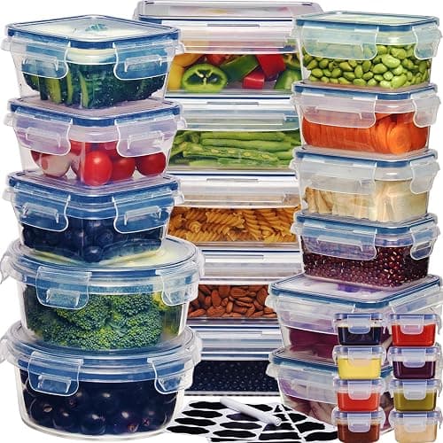 48Pcs Food Storage Container Set kitchen organizers Meal Prep Containers Lock Lids Reusable Plastic Lunch Box Snack Salad Containers 24 Boxes and 24 Lids Pantry and Kitchen Organization - Image 1