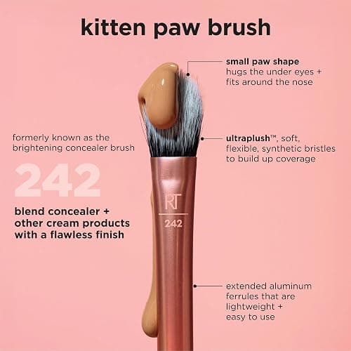 Real Techniques Brightening Concealer Makeup Brush, Viral Kitten Paw Brush Conceals Under Eyes, & Imperfections, Cover Dark Circles, For Brightener & Concealer, RT 242 Brush, Cruelty-Free, 1 Count - Brightening Concealer & Eye Creams Makeup Brush, 1PC thumbnail 2