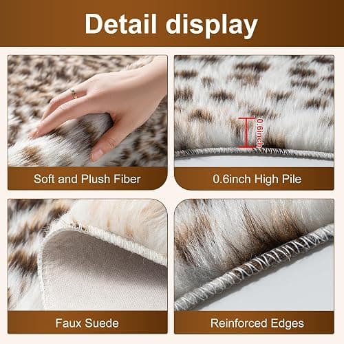 WARM HAVEN Irregular Shaped Cheetah Print Rug, Fluffy Leopard Rug 4.6x5.2 Faux Animal Print Cheetah Area Rug for Bedroom Animal Fur Hide Western Decor Cream thumbnail 3