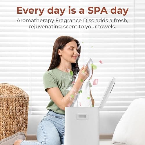 SereneLife Towel Warmer Bucket - Compact 23L Bathroom Towel Heater with Essential Oils Disc Holder, Adjustable Timer, Auto Shut-Off, Power Cord Storage & LED Display, Fits 2 Oversized Towels (White) thumbnail 3