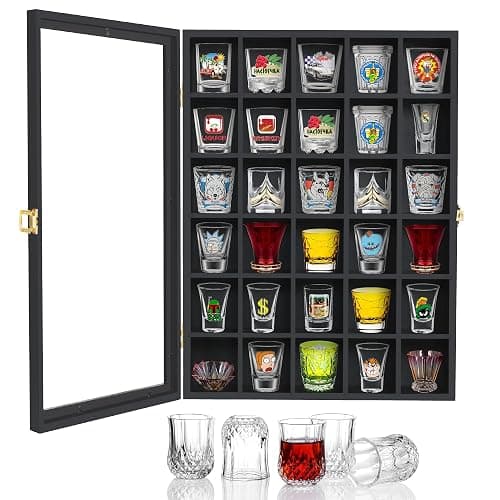 Invech Vitrine Murale pour 30 Verres à Liqueur avec Porte et étagère Amovible, Rangement pour Verres à Liqueur pour décoration de Bar à Domicile - Image 1
