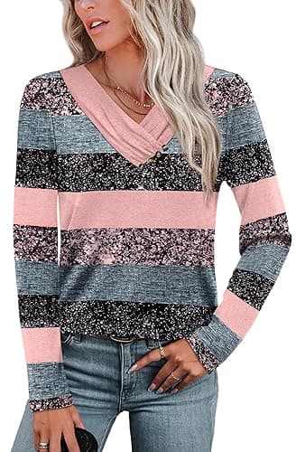 WIHOLL Long Sleeve Shirts for Women Fall Outfits V Neck T Shirts Button Down Tunic Tops Fashion Clothing thumbnail 5