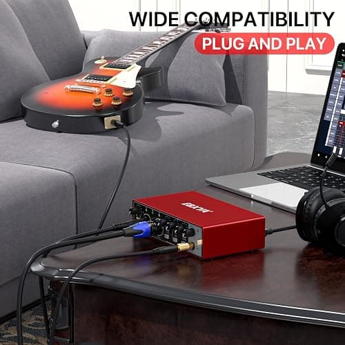 EBXYA 2i2 USB Audio Interface for PC Recording, 24-bit/192kHz Plug and Play USB Interface +48V Phantom Power for Music, Studio, Guitar, Podcast, Streaming(Metallic Red) thumbnail 3