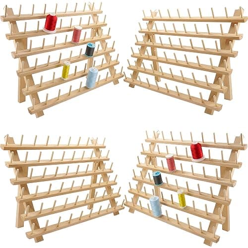 New brothread 4X60 Spools Wooden Thread Rack/Thread Holder Organizer with Hanging Hooks for Embroidery Quilting and Sewing Threads - Image 1