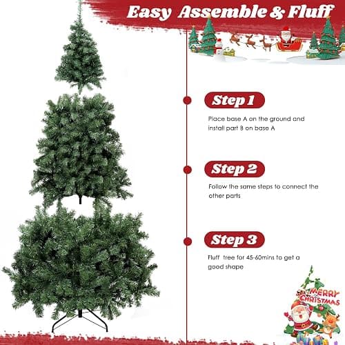 Okicoler 6.5ft Holiday Artificial Pre-lit Christmas Pine Tree with LED Warm Lights,Metal Hinges & Foldable Base,Easy Assembly for Home,Office, Green thumbnail 5